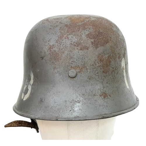 62 - Amazing Condition German M18 Stahlhelm Helmet with civil liner and chinstrap. This re-used WW1 helme... 