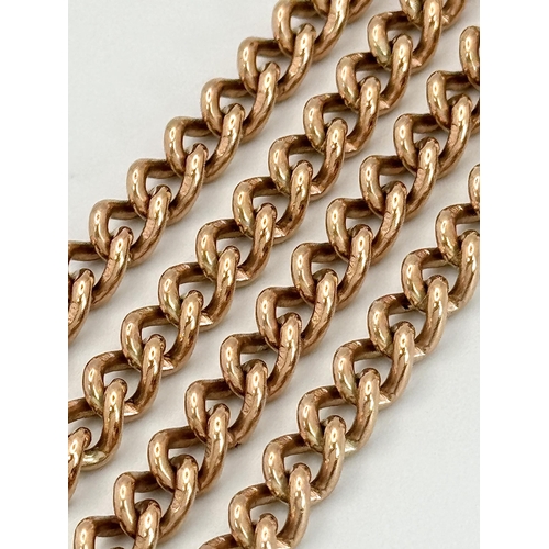 72 - AN ANTIQUE 9K ROSE GOLD DOUBLE ALBERT WATCH CHAIN IN AS NEW CONDITION HAVING EACH LINK INDIVIDUALLY ... 