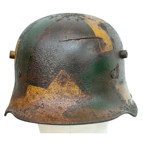 55 - A beautiful Barn Found Imperial German Camouflage 1916 Model Stahlhelm Helmet. No liner. Found in an... 