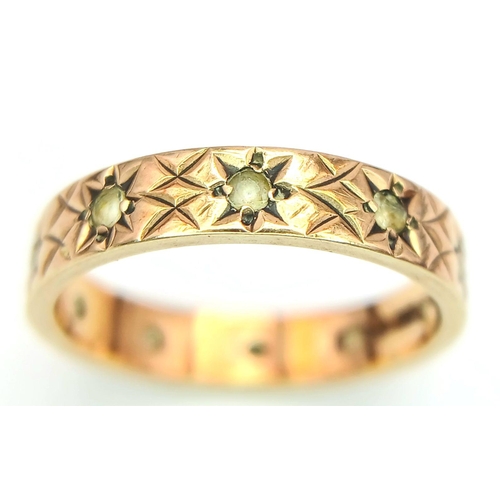 104 - Classic 9 carat GOLD ETERNITY RING. Gemstone set with beautifully decorated band. Fully hallmarked. ... 