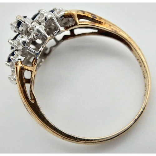 132 - Impressive 9 carat GOLD,DIAMOND and SAPPHIRE CLUSTER RING. Full UK hallmark. Complete with ring box.... 