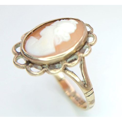 160 - Vintage 9 carat gold CAMEO RING. Nice cameo set to centre with 9 ct looped GOLD surround. Fully hall... 