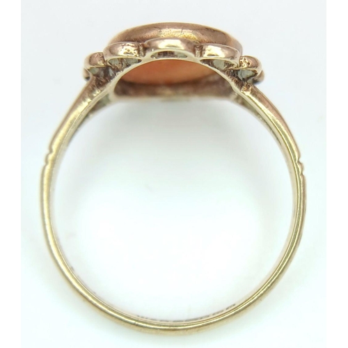 160 - Vintage 9 carat gold CAMEO RING. Nice cameo set to centre with 9 ct looped GOLD surround. Fully hall... 