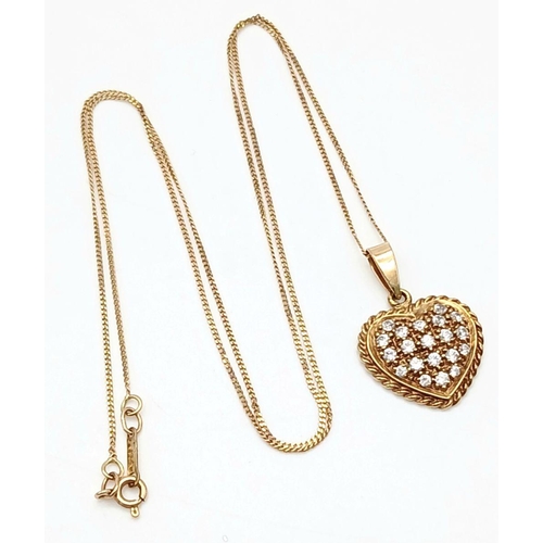 223 - Beautiful 9 carat GOLD ‘HEART’ PENDANT, cluster set with sparkling Crystal detail. Mounted on a 9 ca... 