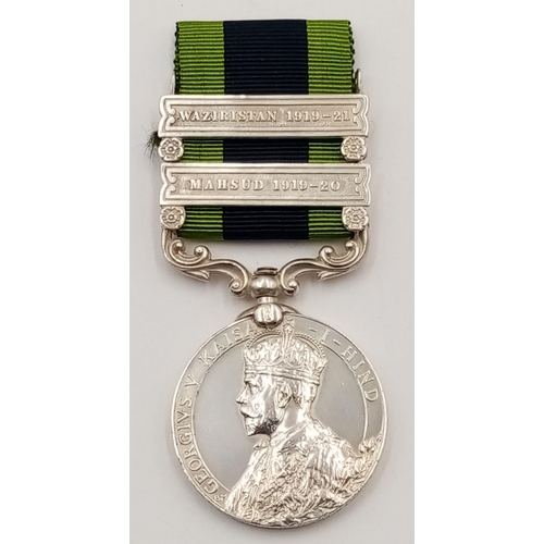 66 - An India General Service Medal 1908 with two clasps ‘Mahsud 1919-20’ and ‘Waziristan 1919-21’ named ... 