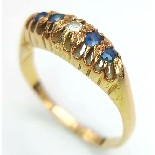 70 - Antique hallmarked 18 carat GOLD, DIAMOND & SAPPHIRE RING. Complete with ring box. 2.2 grams. Size L... 