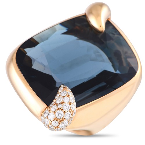 183 - A Pomellato Ritratto 18K Yellow Gold 0.53ct Diamond and London Blue Topaz Ring. An enchanting London... 