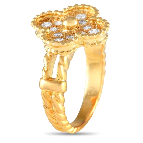 190 - Van Cleef & Arpels Vintage Alhambra 18K Yellow Gold 0.48ct Diamond Ring. It features a solid 18K yel... 