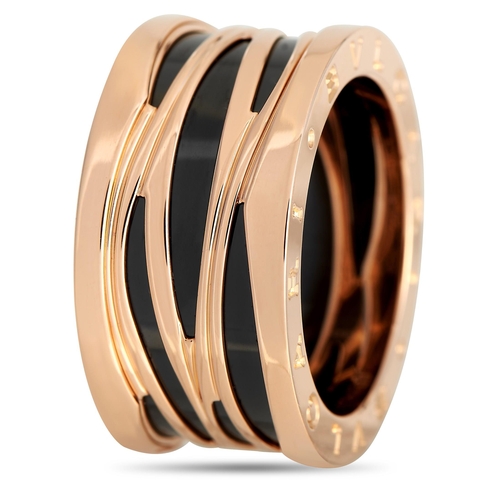 162 - A Bvlgari B.zero1 18K Rose Gold Ceramic Band Ring. Crafted from opulent 18K rose gold, each end is e... 