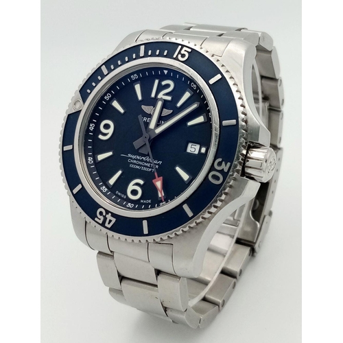 192 - A Breitling SuperOcean Automatic Gents Watch. Stainless steel bracelet and case - 44mm. Blue dial wi... 