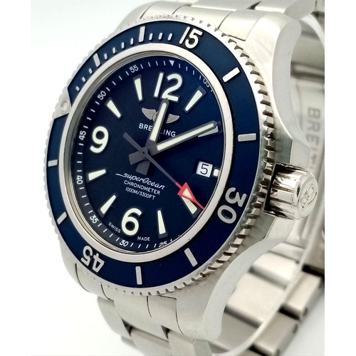 192 - A Breitling SuperOcean Automatic Gents Watch. Stainless steel bracelet and case - 44mm. Blue dial wi... 