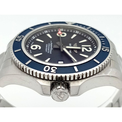 192 - A Breitling SuperOcean Automatic Gents Watch. Stainless steel bracelet and case - 44mm. Blue dial wi... 