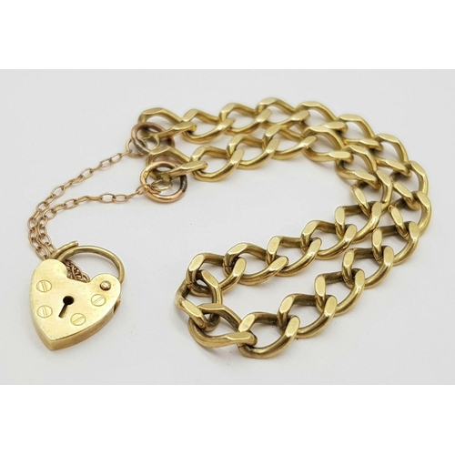 93 - A 9K Yellow Gold Curb Bracelet with Heart Clasp. 16cm. 11.15g weight.