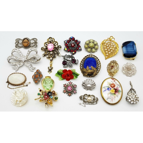 1678 - A Wonderful Vintage Collection of Over Twenty Colourful Brooches. A few head-turners! Comes in a gre... 