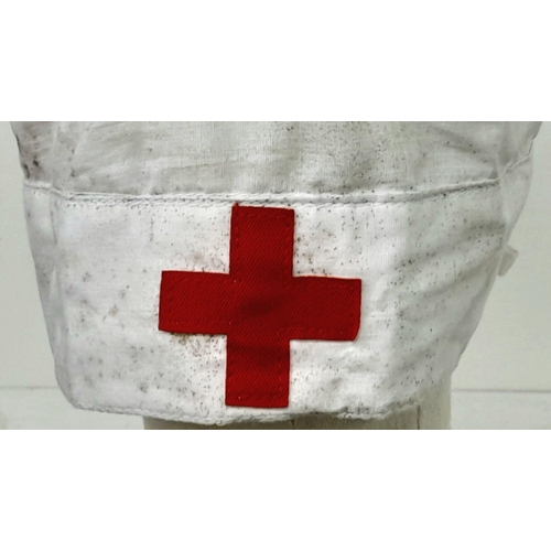 1008 - Original WWII German Red Cross DRK Helferin Nurse's head cover. Unissued War stock from a box that h... 