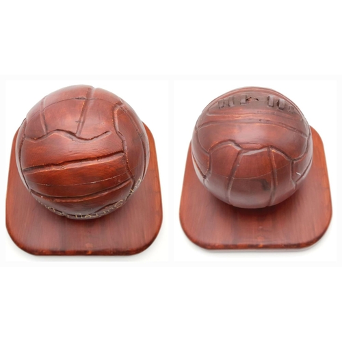 251 - A Wooden Ornamental Foot Ball on a plinth, Dedicated to the “Football Charge” on the 1st July 1916 b... 