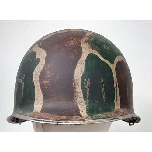 159 - WW2 US South Pacific Burlap Camouflage M1 Fixed Bale Helmet. No liner.