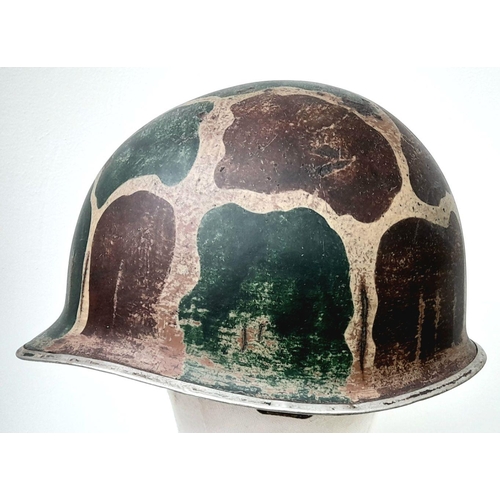 159 - WW2 US South Pacific Burlap Camouflage M1 Fixed Bale Helmet. No liner.