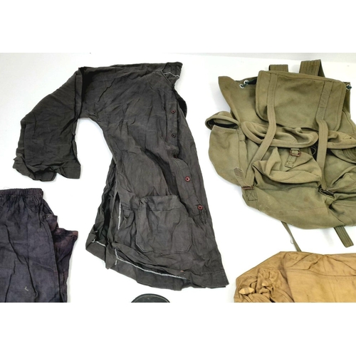 349 - Vietnam War Era Vietcong Back Pack containing a conical hat, Guerrilla Scarf, Ho Chi Minh Tyre Sanda... 