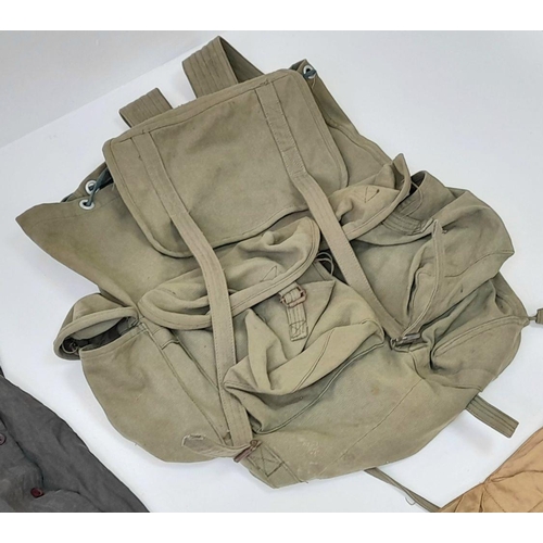 349 - Vietnam War Era Vietcong Back Pack containing a conical hat, Guerrilla Scarf, Ho Chi Minh Tyre Sanda... 