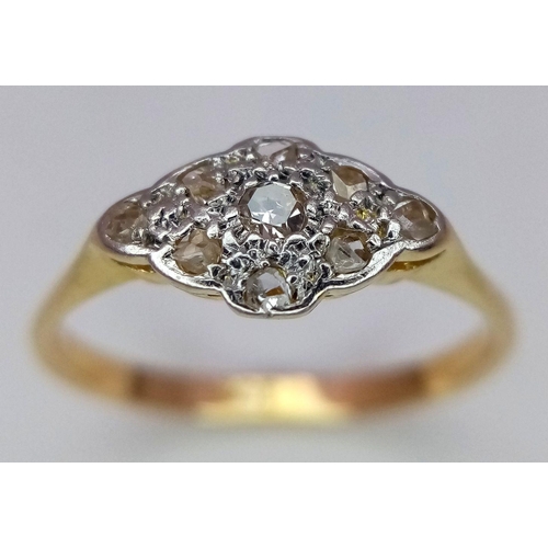 1292 - A 18K YELLOW GOLD VINTAGE OLD CUT DIAMOND RING 2.1G SIZE L 1/2. Ref: SC 2063