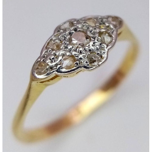 1292 - A 18K YELLOW GOLD VINTAGE OLD CUT DIAMOND RING 2.1G SIZE L 1/2. Ref: SC 2063