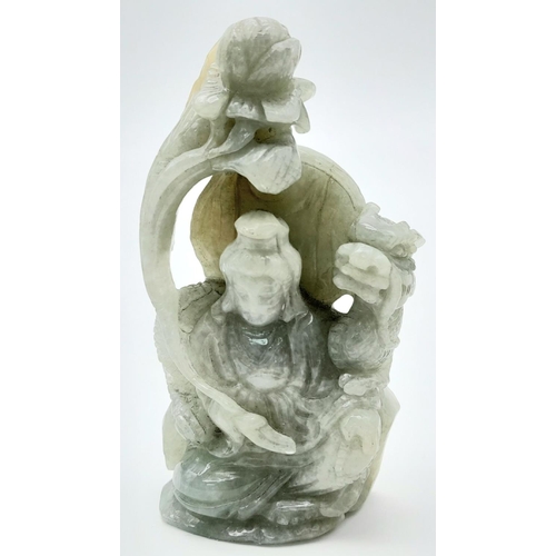 122 - A Vintage, Possibly Antique Chine Green Jade Hand-Carved Figure of Guanyin and Dragon. Beautifully c... 