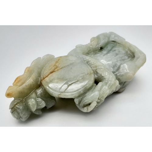 122 - A Vintage, Possibly Antique Chine Green Jade Hand-Carved Figure of Guanyin and Dragon. Beautifully c... 