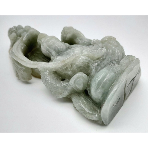 122 - A Vintage, Possibly Antique Chine Green Jade Hand-Carved Figure of Guanyin and Dragon. Beautifully c... 