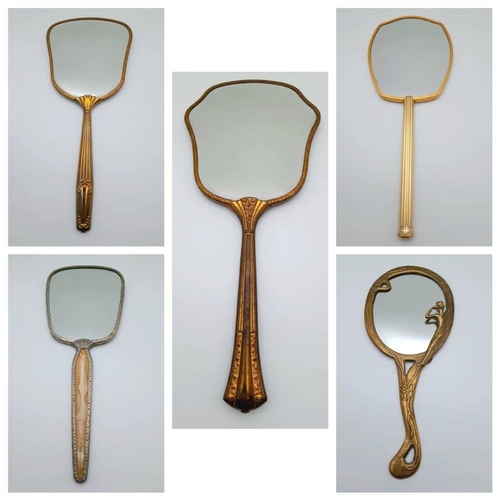 1436 - Five Beautiful Vintage Hand-Mirrors. A wide array of decoration including textile, hand-painting and... 