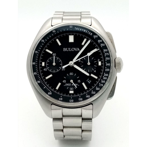 177 - A Bulova Quartz Chronograph Gents Apollo 15 Moon Watch. Stainless steel bracelet and case - 45mm. Bl... 