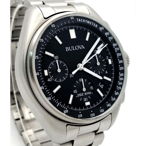 177 - A Bulova Quartz Chronograph Gents Apollo 15 Moon Watch. Stainless steel bracelet and case - 45mm. Bl... 