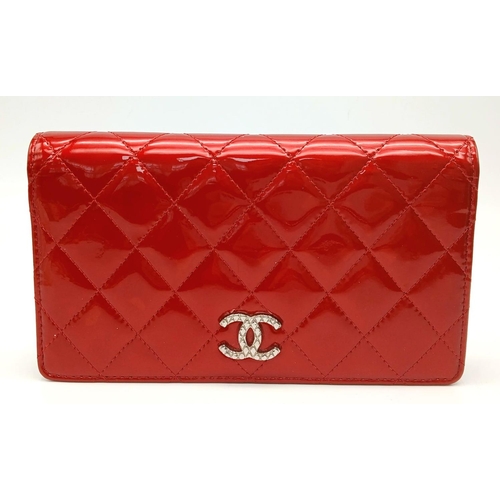 207 - A Chanel Patent Red Leather Clutch Purse/Wallet. A perfect diamond formation with the classic Chanel... 