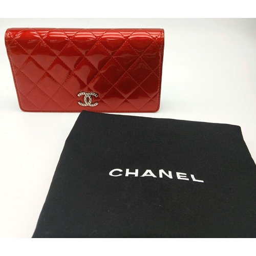 207 - A Chanel Patent Red Leather Clutch Purse/Wallet. A perfect diamond formation with the classic Chanel... 