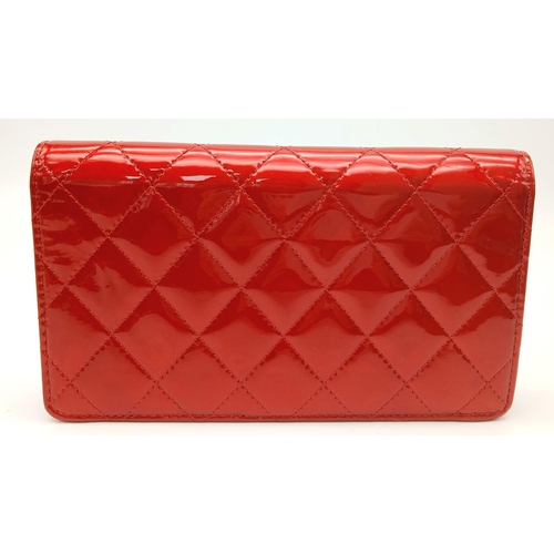 207 - A Chanel Patent Red Leather Clutch Purse/Wallet. A perfect diamond formation with the classic Chanel... 