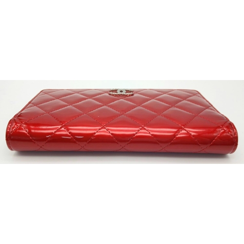 207 - A Chanel Patent Red Leather Clutch Purse/Wallet. A perfect diamond formation with the classic Chanel... 