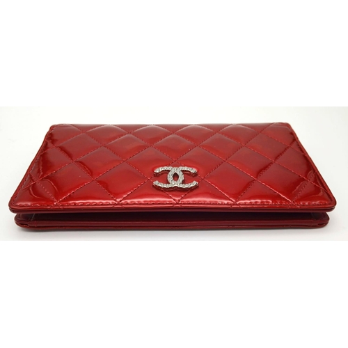 207 - A Chanel Patent Red Leather Clutch Purse/Wallet. A perfect diamond formation with the classic Chanel... 