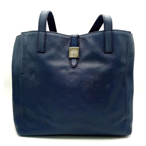 214 - A Mulberry Blue Tessie Leather Tote Bag. Blue leather exterior with silver-toned hardware and dual l... 