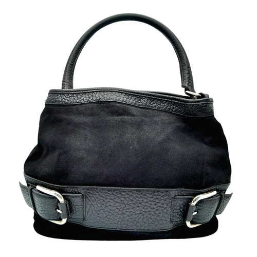 400 - A Dolce and Gabbana Black Suede and Leather Handbag. Exterior belt form with silver tone hardware. S... 