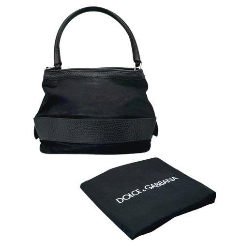 400 - A Dolce and Gabbana Black Suede and Leather Handbag. Exterior belt form with silver tone hardware. S... 