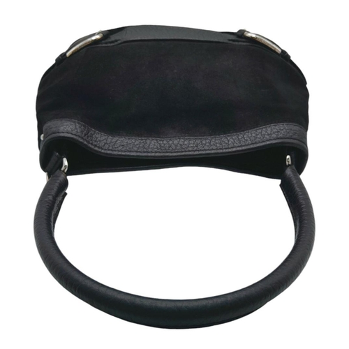 400 - A Dolce and Gabbana Black Suede and Leather Handbag. Exterior belt form with silver tone hardware. S... 