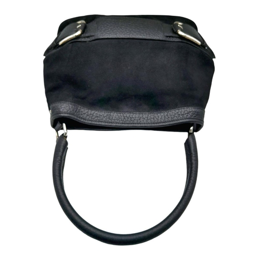 400 - A Dolce and Gabbana Black Suede and Leather Handbag. Exterior belt form with silver tone hardware. S... 