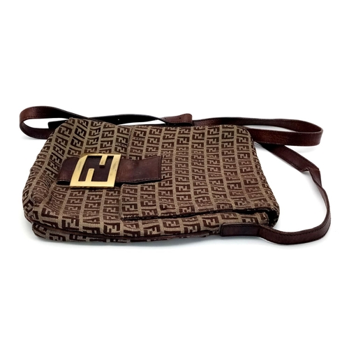 480 - A Fendi Textile Crossbody Bag. Monogram decoration. Gold tone hardware. 27 x 27cm. Comes with a dust... 