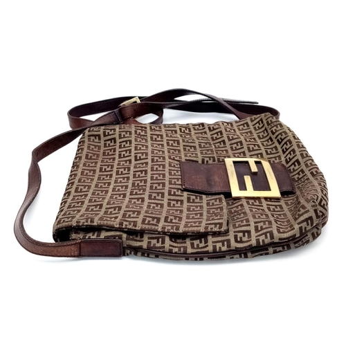 480 - A Fendi Textile Crossbody Bag. Monogram decoration. Gold tone hardware. 27 x 27cm. Comes with a dust... 