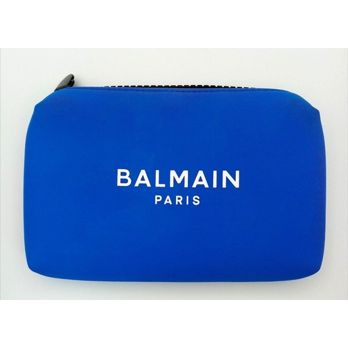 494 - A Balmain of Paris Blue Textile Toiletries Bag. 21cm x 14cm. 
Ref: 019410