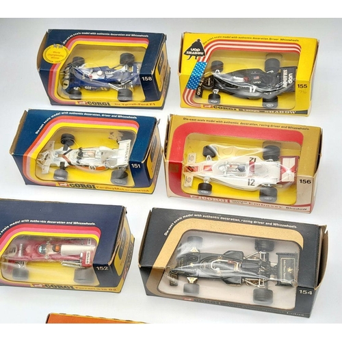 576 - Seven Vintage Corgi Cast Iron Racing Cars. All in original boxes - as new. Please see photos for fin... 