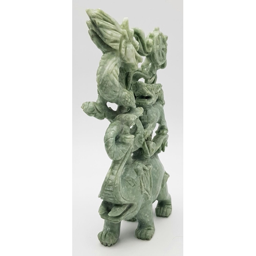 660 - A Vintage Chinese Green Jade Carved Figure - Elephant, Foo Dog and Dragon in Perfect Harmony. Comes ... 