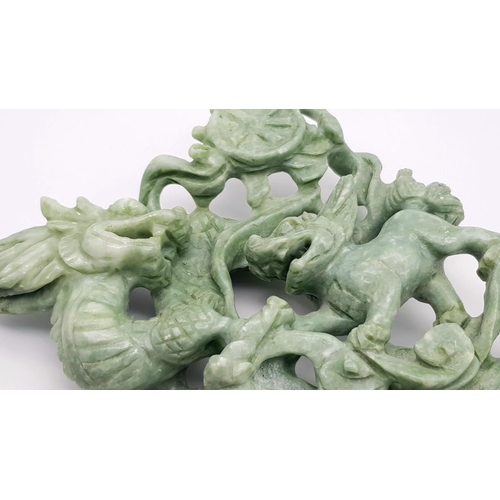 660 - A Vintage Chinese Green Jade Carved Figure - Elephant, Foo Dog and Dragon in Perfect Harmony. Comes ... 