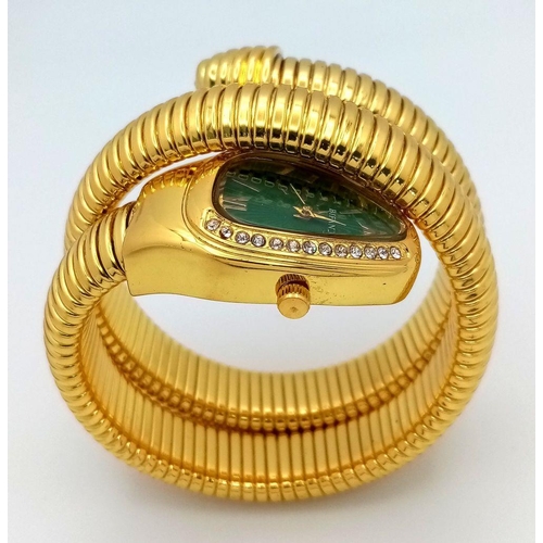 76 - A highly glamorous, gold plated BIFANXI -SNAKE ladies watch, with a long body twisting around the wr... 