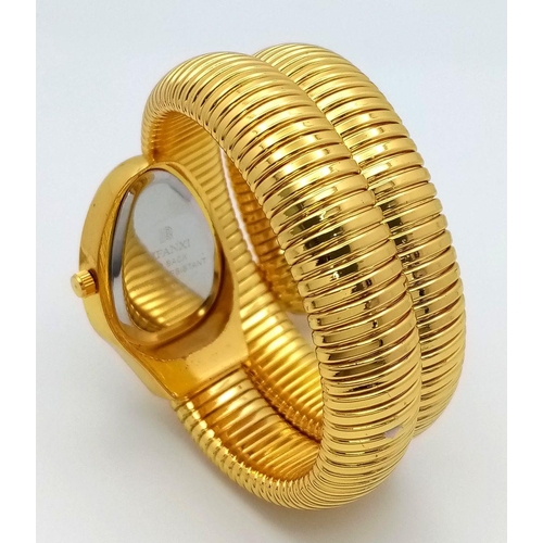 76 - A highly glamorous, gold plated BIFANXI -SNAKE ladies watch, with a long body twisting around the wr... 